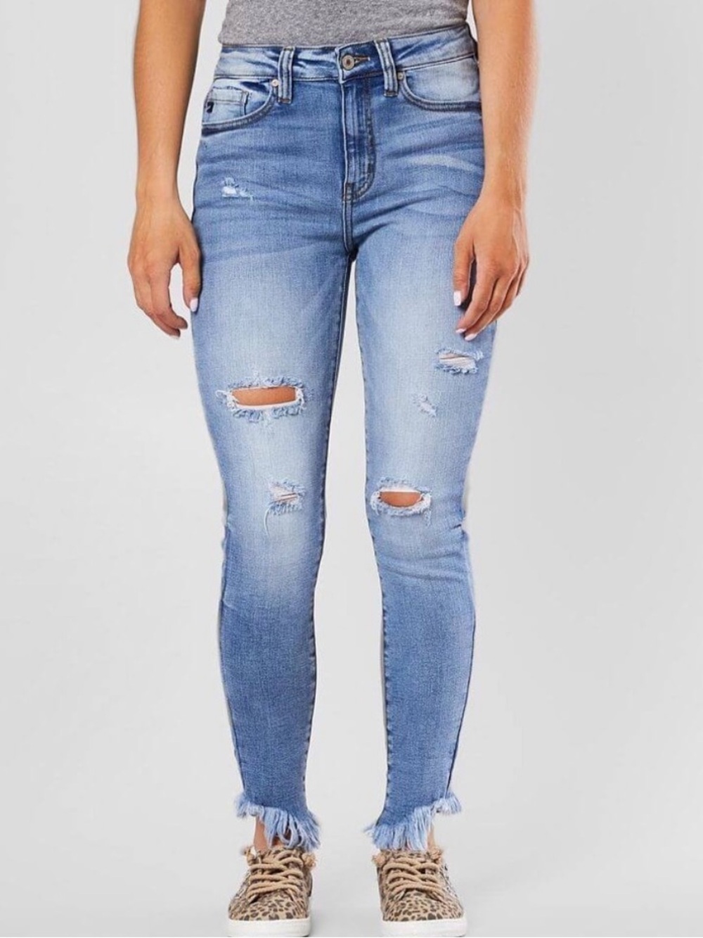 Kancan Distressed Skinny Jeans Shark Bite Raw Hem Size 11